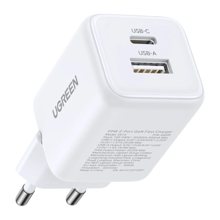 Ładowarka sieciowa Ugreen X514 USB + USB-C, GaN, 20W (biała)