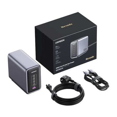 Ładowarka sieciowa UGREEN CD333 Nexode, USB + 4x USB-C, GaN, 300W + kabel USB-C 240W (czarny)
