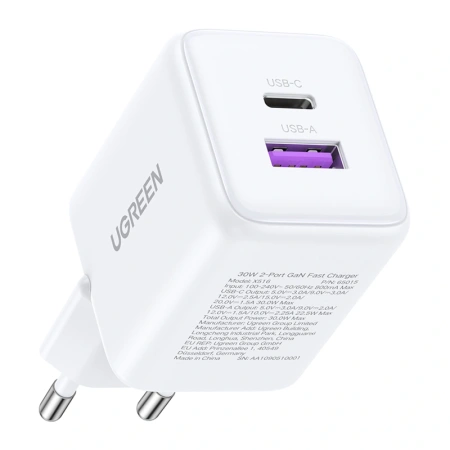Ładowarka sieciowa Ugreen X516 USB + USB-C, GaN, 30W (biała)