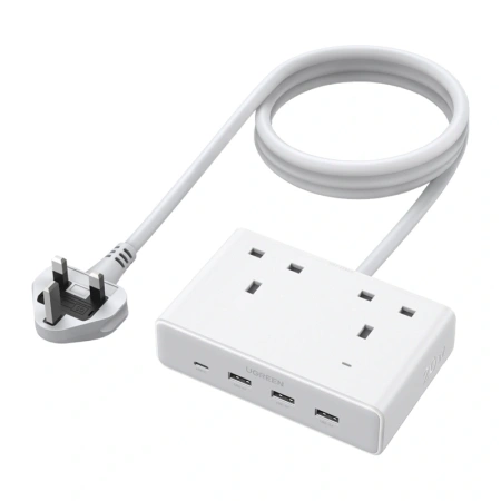 Listwa zasilająca Ugreen Nexode S620 (standard UK) 2x AC, 3x USB, 1x USB-C, 1.5m (biała)