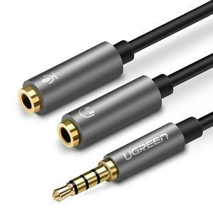 Rozdzielacz audio AUX UGREEN  AV141 kabel mini jack 3,5 mm (męski) do słuchawki + mikrofon (żeńskie), 20cm (czarny) - ikona produktu