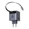 Ładowarka sieciowa GaN Ugreen X615, USB-C + USB, 65W, ze zwijanym kablem (szara)