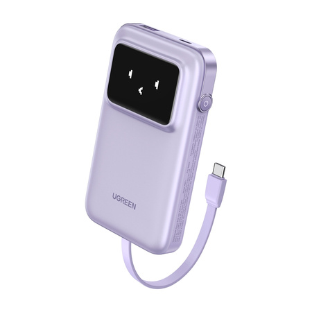 Powerbank magnetyczny 10000mAh Ugreen Uno PB511, USB + USB-C, wbudowany kabel, 30W (fioletowy)