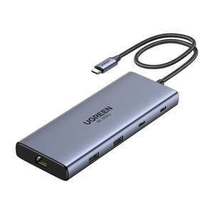 Adapter / Hub USB-C 10w1 Ugreen CM639, 2x HDMI, 2x USB, RJ45, SD/TF, PD 100W - ikona produktu