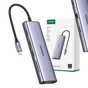 Adapter 10w1 UGREEN CM498 Hub USB do 3x USB-A 3.0, HDMI, VGA, RJ45, SD/TF, AUX3.5mm, PD Converter - ikona produktu