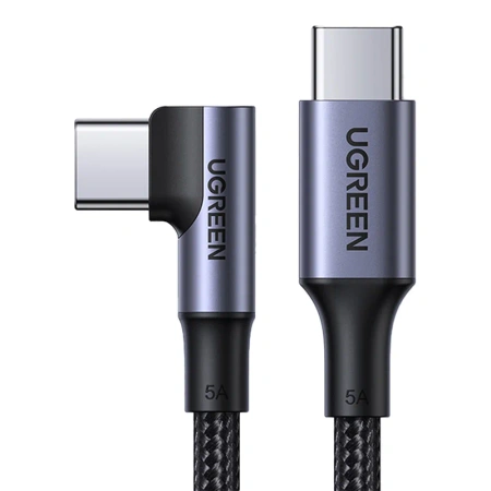 Kabel USB-C do USB-C, kątowy UGREEN US334 5A, PD 100W, 2m (czarny)