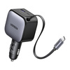 Ładowarka samochodowa Ugreen EC603, USB-C + USB, 90W, ze zwijanym kablem (szara)