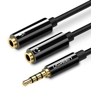 UGREEN AV141 Rozdzielacz audio AUX kabel mini jack 3,5 mm (męski) do słuchawki + mikrofon (żeńskie), 20cm (czarny) - ikona produktu