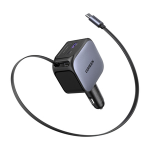 Ładowarka samochodowa Ugreen EC604, 2x USB-C + USB, 145W, ze zwijanym kablem (szara) - ikona produktu