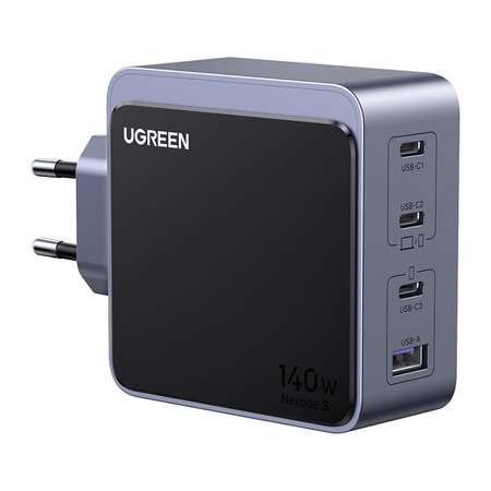 Ładowarka sieciowa Ugreen Nexode S 140W, GaN, 3x USB-C + USB (szara)