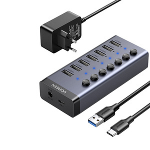 Hub UGREEN 7w1 USB-C, 7x USB-A 3.0 12V 2A CM481(czarny) - ikona produktu