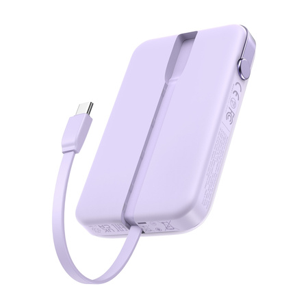 Powerbank magnetyczny 10000mAh Ugreen Uno PB511, USB + USB-C, wbudowany kabel, 30W (fioletowy)