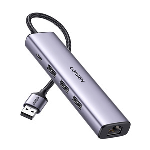 Adapter UGREEN 5w1 USB-A do 3x USB 3.0 + RJ45 + USB-C  CM475(szary) - ikona produktu