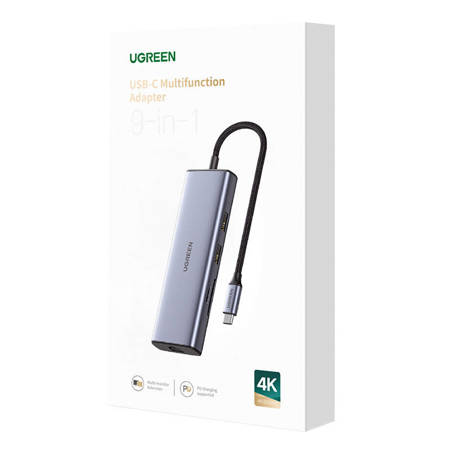 Adapter UGREEN 9w1 CM490 Hub USB-C, 2x USB-A 3.0, USB-A 2.0, 2x HDMI 4K/60Hz, SD/TF, RJ45 (gwiezda szarość)