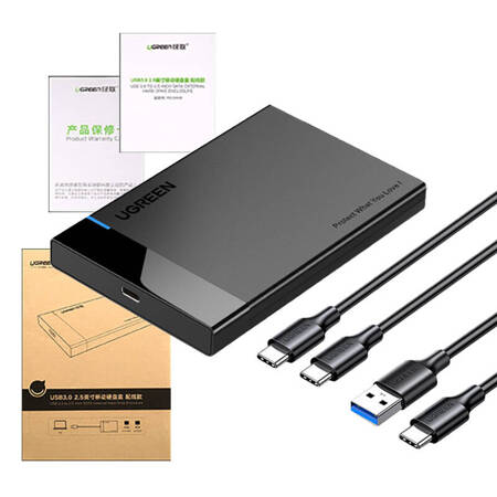 Obudowa zewnętrzna dysku HDD/SSD 2,5" UGREEN US221, SATA, USB 3.0 + USB-C do USB-C 3.1 (czarna)