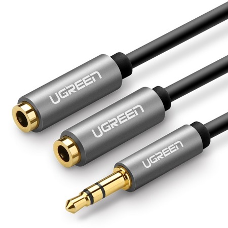 Rozdzielacz audio AUX UGREEN  	AV123 kabel jack 3,5 mm, 20cm (szary)