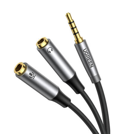 UGREEN AV192 Rozdzielacz audio AUX kabel mini jack 3.5mm (męski) do słuchawki + mikrofon (żeńskie), 20cm (szary)