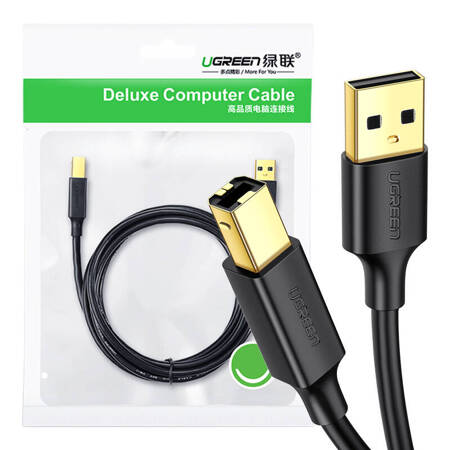 UGREEN US135 Kabel USB 2.0 A-B do drukarki, pozłacany, 3m (czarny)